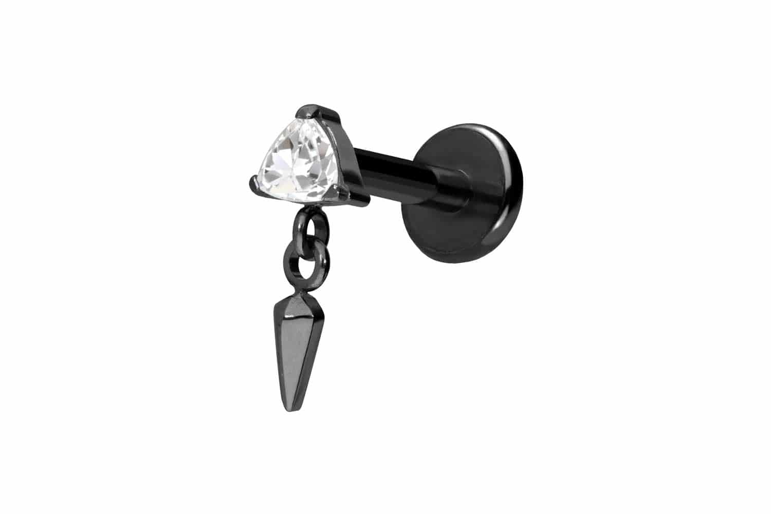 Titan Labret Piercing mit Push Fit KRISTALLDREIECK + SPITZE